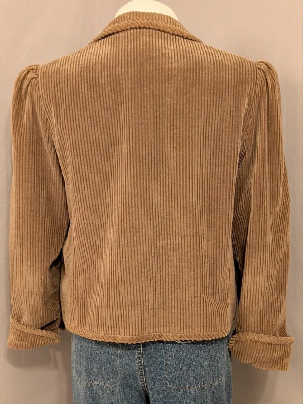 Vintage Wide Wale Corduroy Jacket Feminine Gathered Shoulder Blazer Fawn Brown